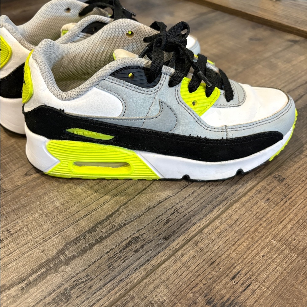Kids White, Gray, Black & Neon Green Sneakers
